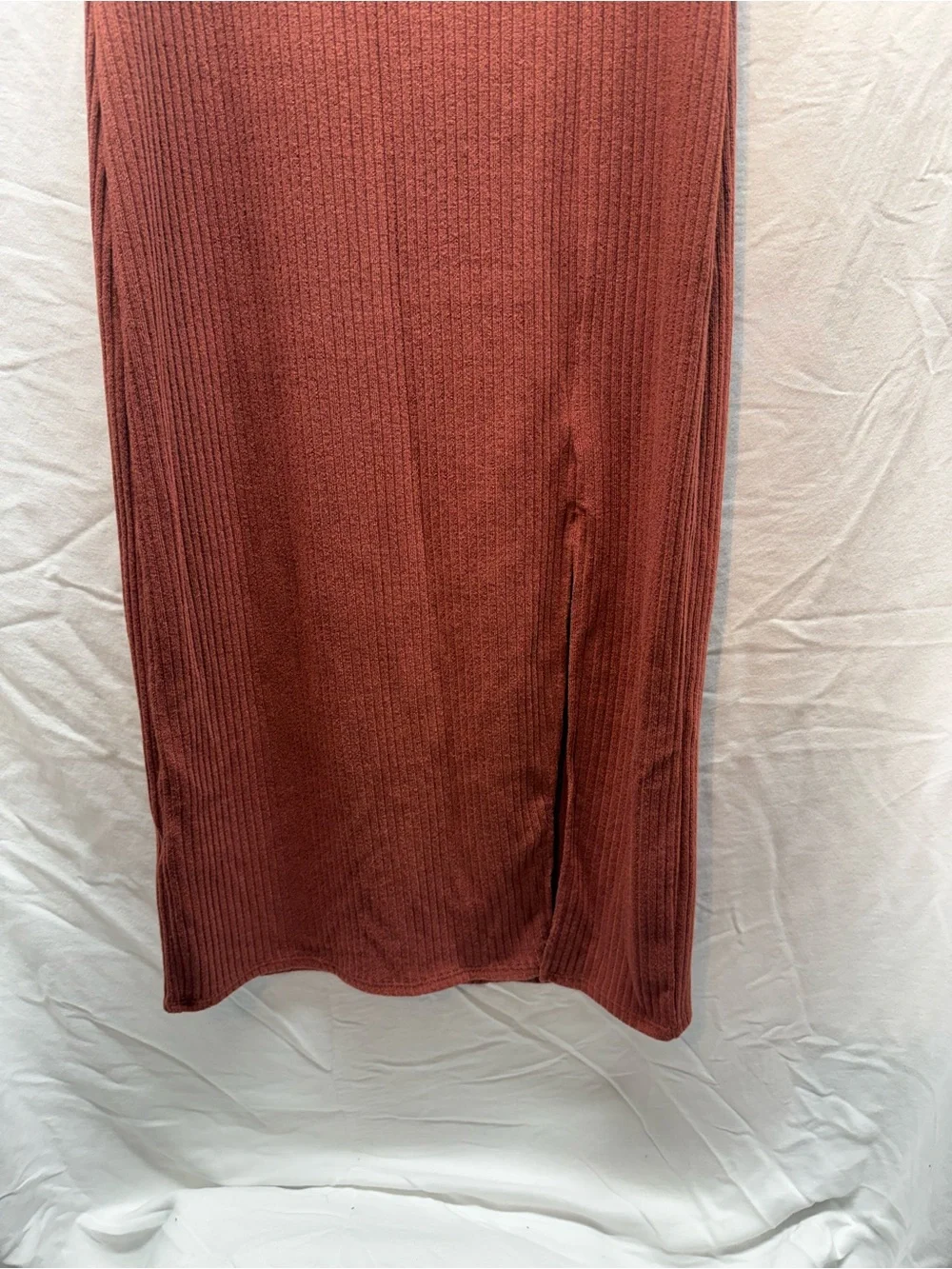 Abercrombie & Fitch Ribbed Strapless Maxi Dress Rust Burgundy Size M Side Slit